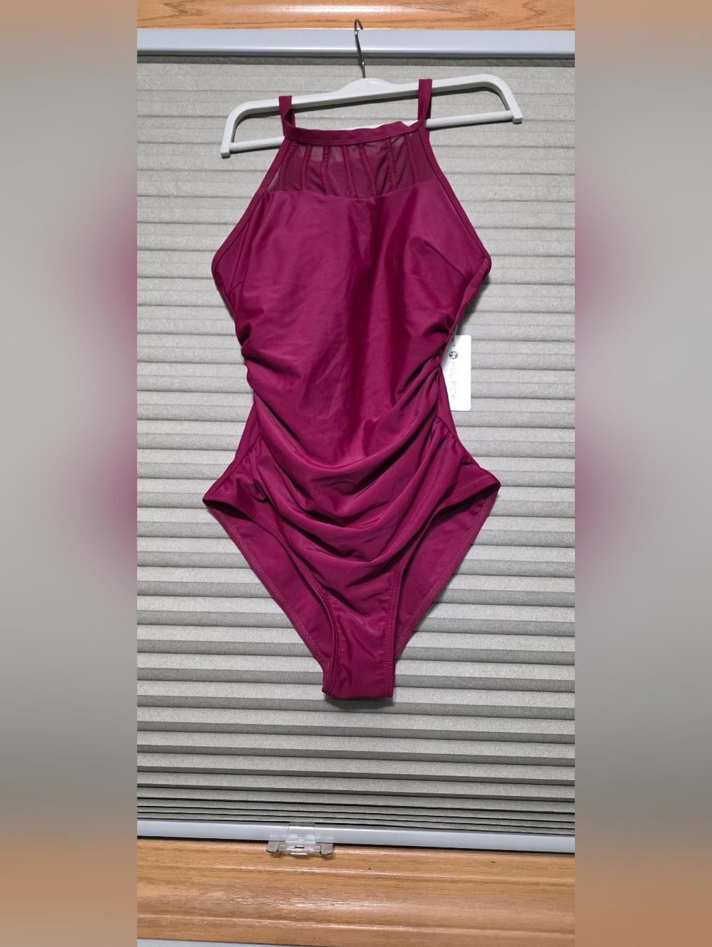 HOLIPICK High Neck One-Piece Swimsuit in Berry Nwt
